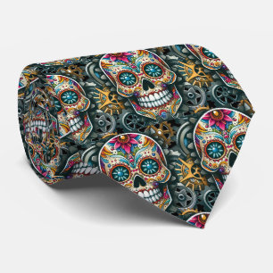 Sugar Skull Art - Steampunk Meets Tradition Tie