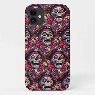 Sugar Skull Art - Swashbuckling Pirate Skull iPhone 11 Case