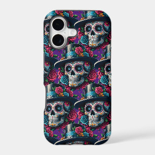 Sugar Skull Art - Top Hat and Pink Roses