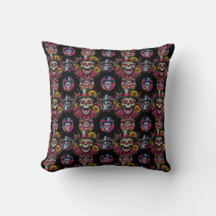 Sugar Skull Art -Top Hat Floral Fiesta Cushion