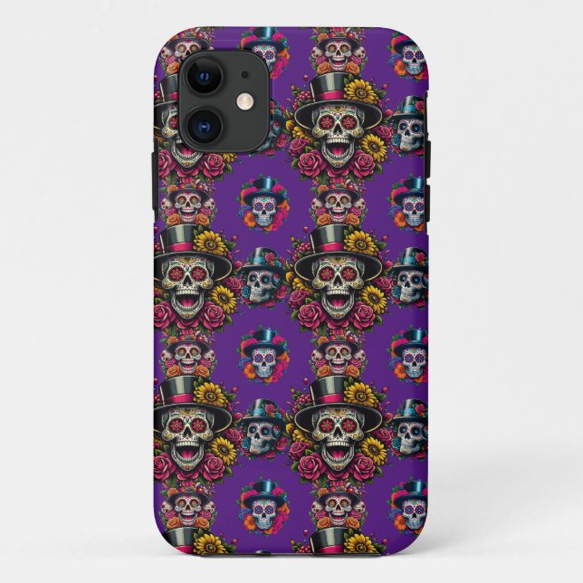 Sugar Skull Art -Top Hat Floral Fiesta (Purple) Case-Mate iPhone Case (Back)