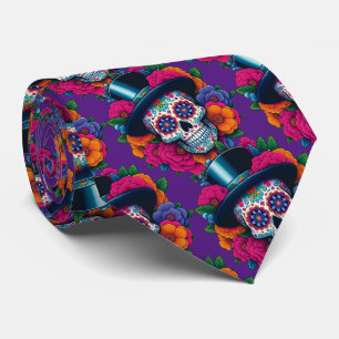 Sugar Skull Art - Top Hat Skull Tie