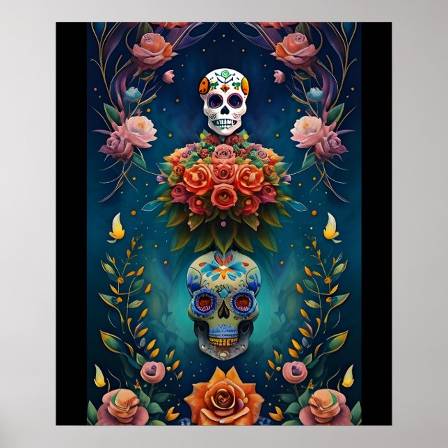 Sugar Skull Art - Traditional Dia de los Muertos Poster (Front)