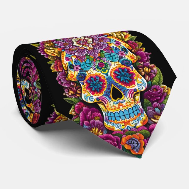 Sugar Skull Art -  Traditional Mexican Tie (Rolled)