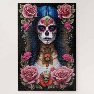 Sugar Skull Art - Traditional Woman Jigsaw Puzzle