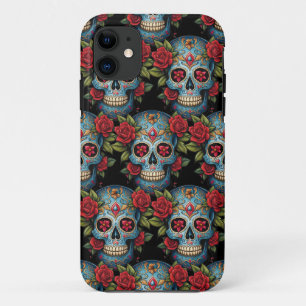 Sugar Skull Art - Vibrant Blue Tradition iPhone 11 Case
