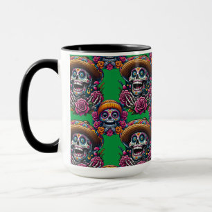 Sugar Skull Art - Vibrant Day of the Dead (Green) Mug