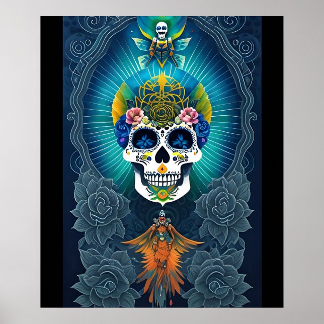 Sugar Skull Art - Vibrant Day of the Dead Poster (Front)