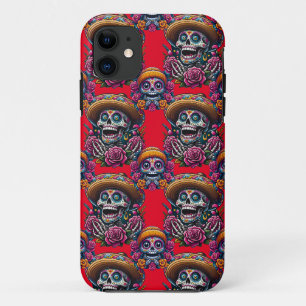 Sugar Skull Art - Vibrant Day of the Dead (Red) iPhone 11 Case