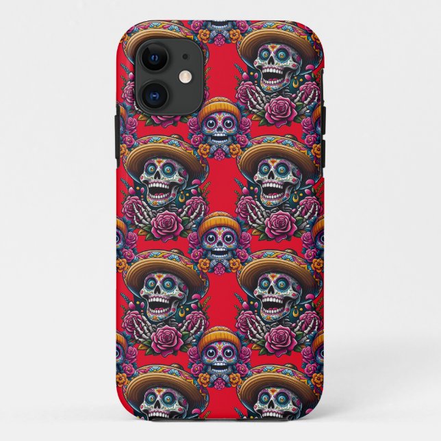 Sugar Skull Art - Vibrant Day of the Dead (Red) Case-Mate iPhone Case (Back)