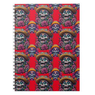 Sugar Skull Art - Vibrant Day of the Dead (Red) Notebook
