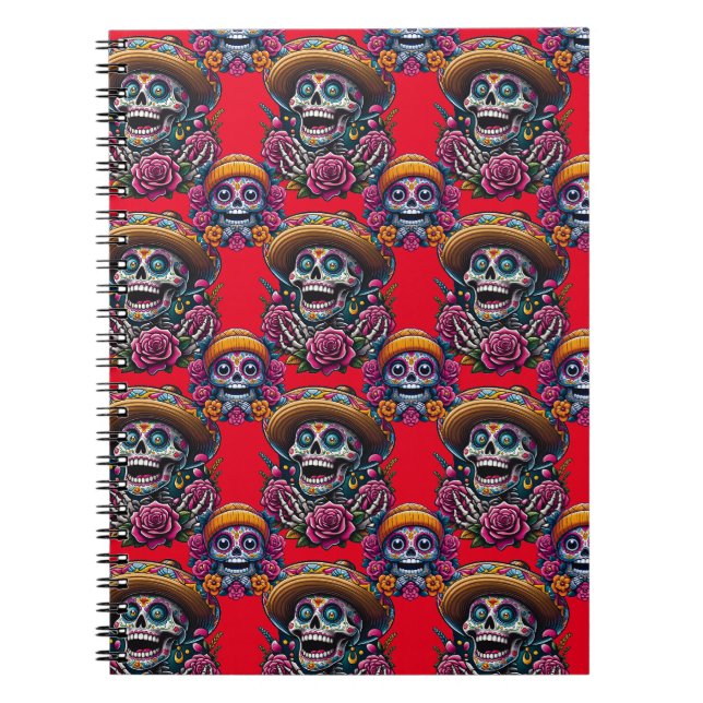 Sugar Skull Art - Vibrant Day of the Dead (Red) Notebook (Front)