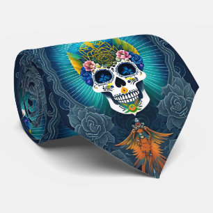 Sugar Skull Art - Vibrant Day of the Dead Tie