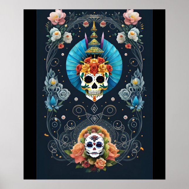 Sugar Skull Art -  Vibrant Dia de los Muertos Poster (Front)