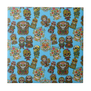 Sugar Skull Art Vintage Skeleton Altar Pattern Ceramic Tile