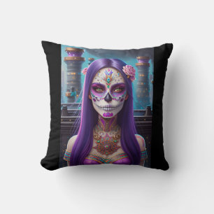 Sugar Skull Art - Vivid Visions Cushion