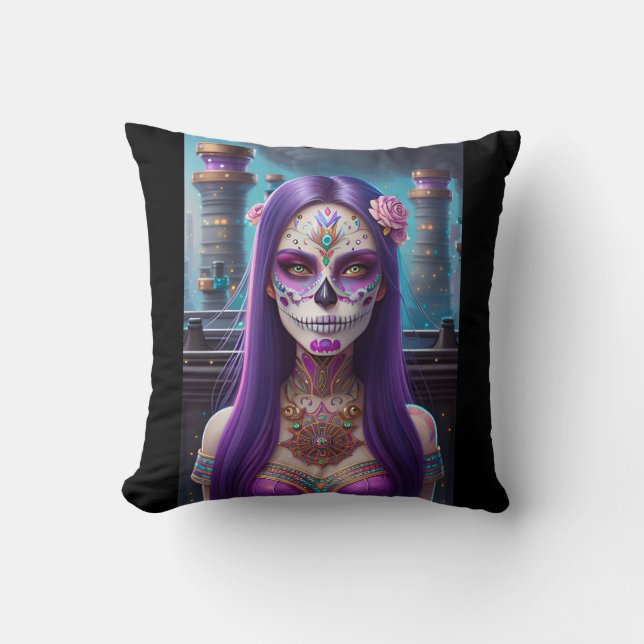 Sugar Skull Art -  Vivid Visions Cushion (Front)