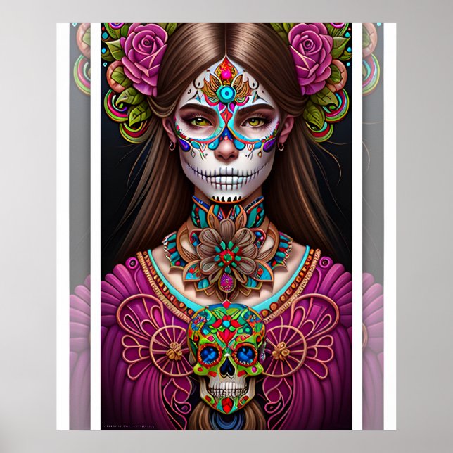 Sugar Skull Art - Woman in Striking Makeup Poster (Front)