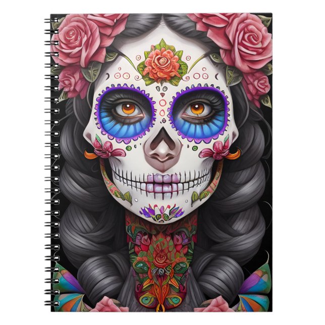Sugar Skull Art - Woman in Sugar Skull Makeup Notebook (Front)