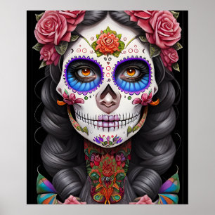 Sugar Skull Art - Woman in Sugar Skull Makeup Poster