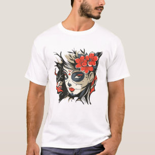 Sugar Skull Asian Girl Day Of The Dead Dia De Los T-Shirt