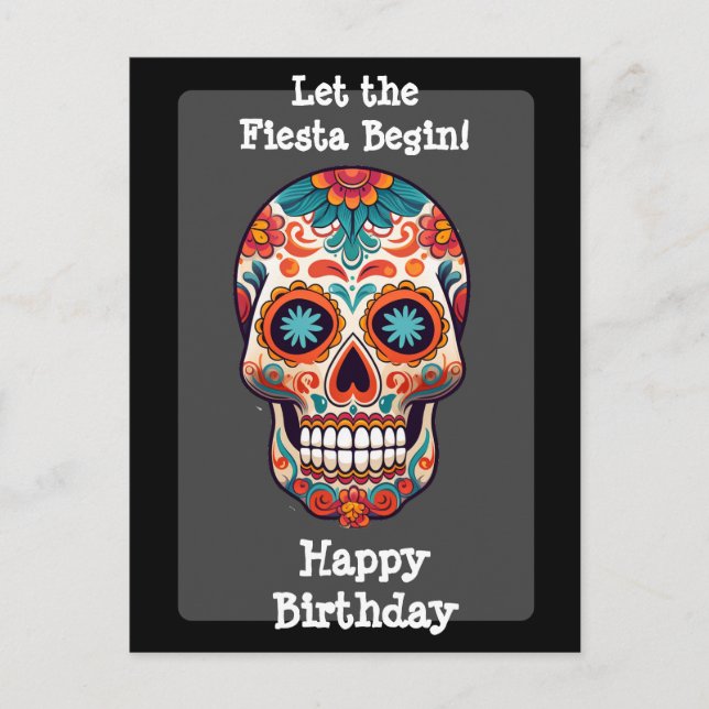 Sugar Skull Birthday Greeting Postcard (Front)