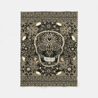 Sugar Skull Black and Gold Fleece Blanket
