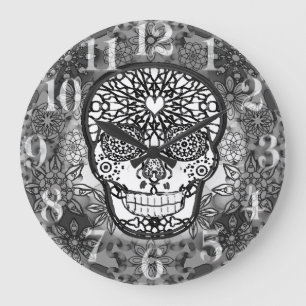 Sugar Skull Black and White Large Clock