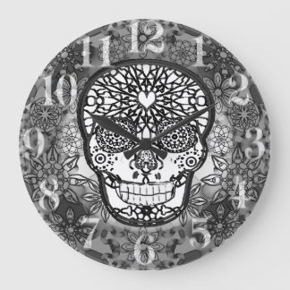 Sugar Skull Black and White Large Clock