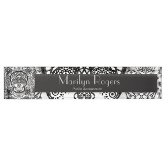 Sugar Skull Black and White Nameplate