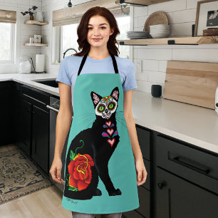 Sugar Skull Black Cat Apron