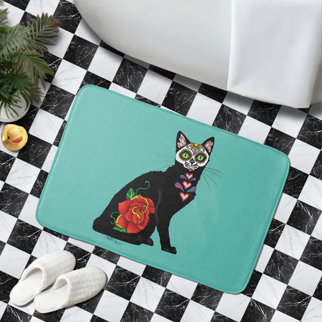 Sugar Skull Black Cat Bath Mat (Creator Uploaded)