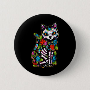 Sugar Skull Black Cat De Los Muertos Catrina Day O 6 Cm Round Badge