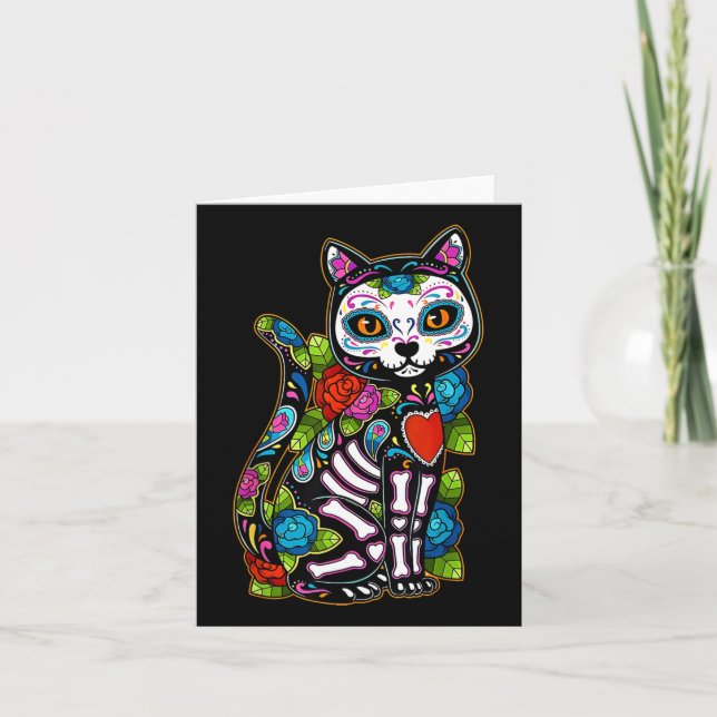 Sugar Skull Black Cat De Los Muertos Catrina Day O Card (Front)