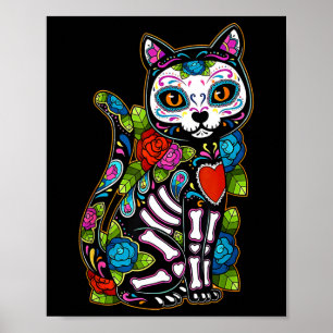 Sugar Skull Black Cat De Los Muertos Catrina Day O Poster