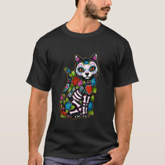 Sugar Skull Black Cat De Los Muertos Catrina Day O T-Shirt