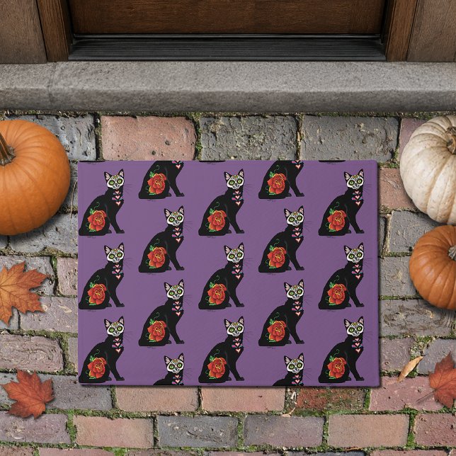 Sugar Skull Black Cat Doormat (Creator Uploaded)
