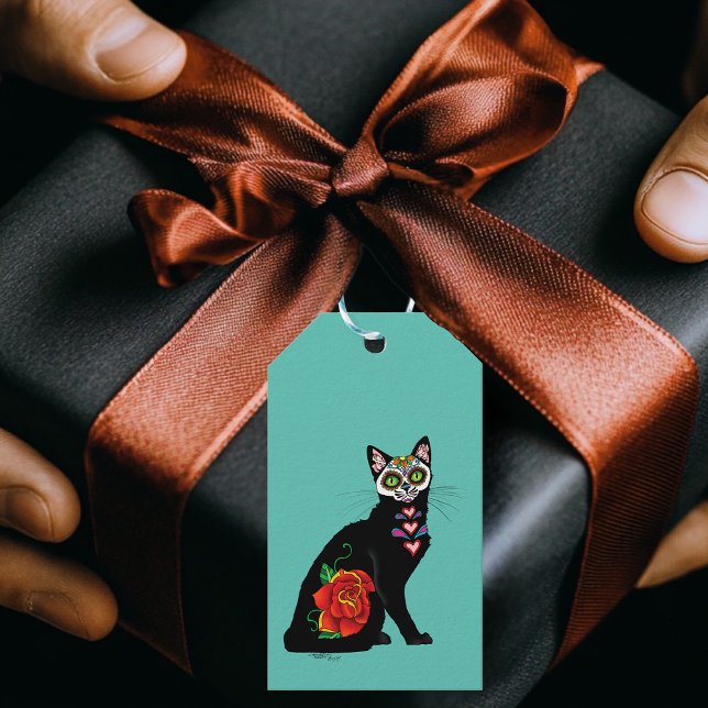 Sugar Skull Black Cat Gift Tags (Creator Uploaded)