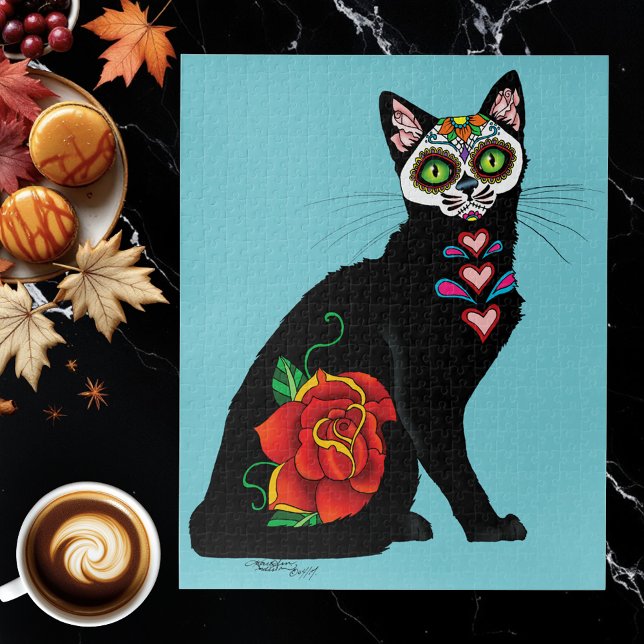 Sugar Skull Black Cat Jigsaw Puzzle (Creator Uploaded)