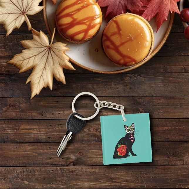 Sugar Skull Black Cat Key Ring (Creator Uploaded)