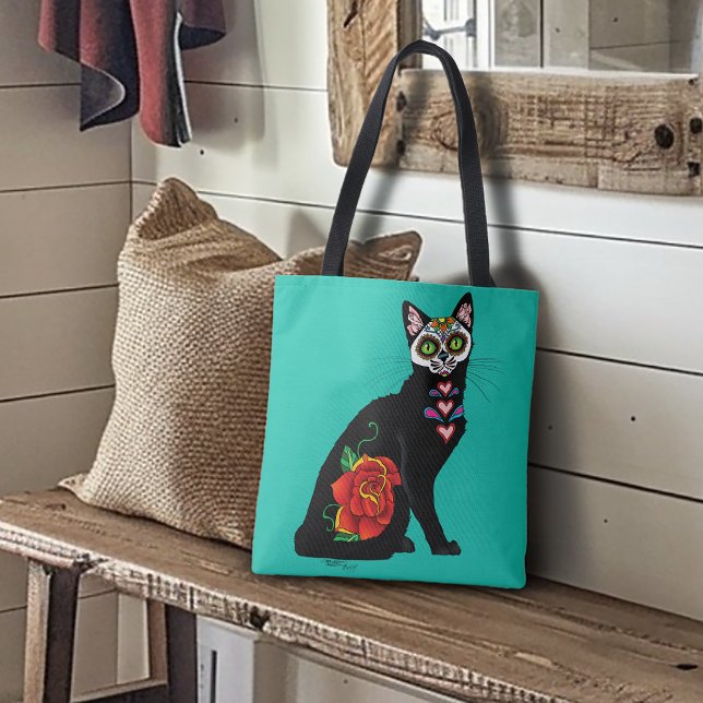 Sugar Skull Black Cat Tote Bag (Creator Uploaded)