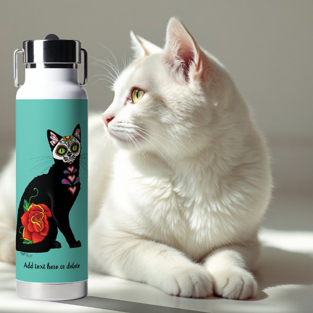 Sugar Skull Black Cat Water Bottle (Creator Uploaded)