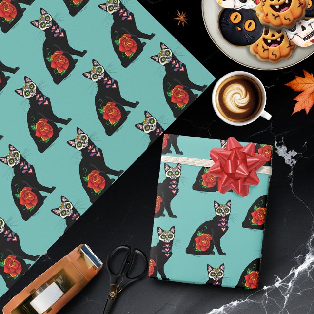 Sugar Skull Black Cat Wrapping Paper (Creator Uploaded)