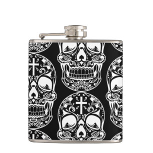 Sugar Skull Black.png Hip Flask