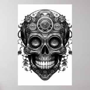 Sugar Skull Black + White Image on a Wall Poster