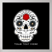 Sugar Skull Black & White Mexican Wall Art Print