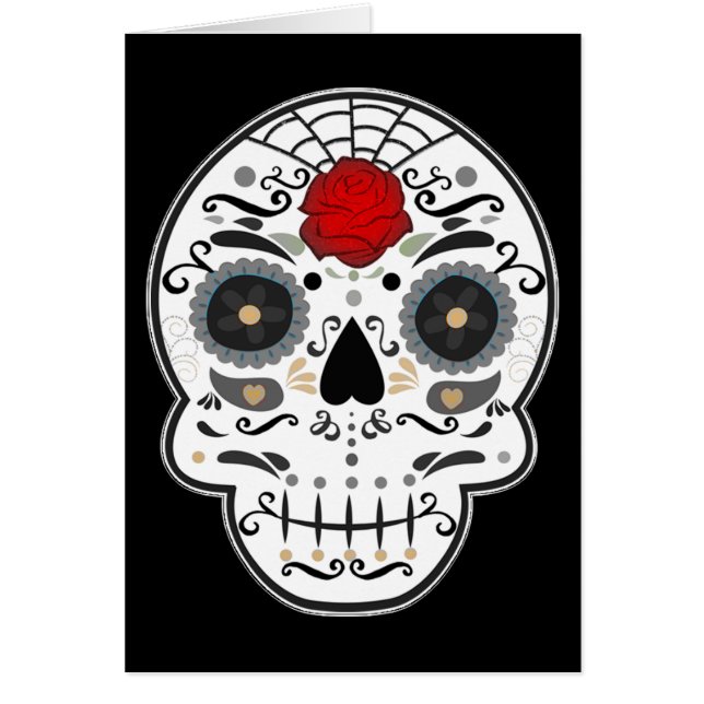 Sugar Skull Black & White Wedding Fold Card (Front)