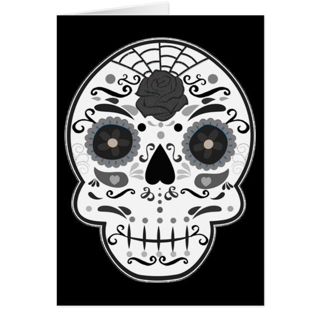 Sugar Skull Black & White Wedding Fold Card (Front)