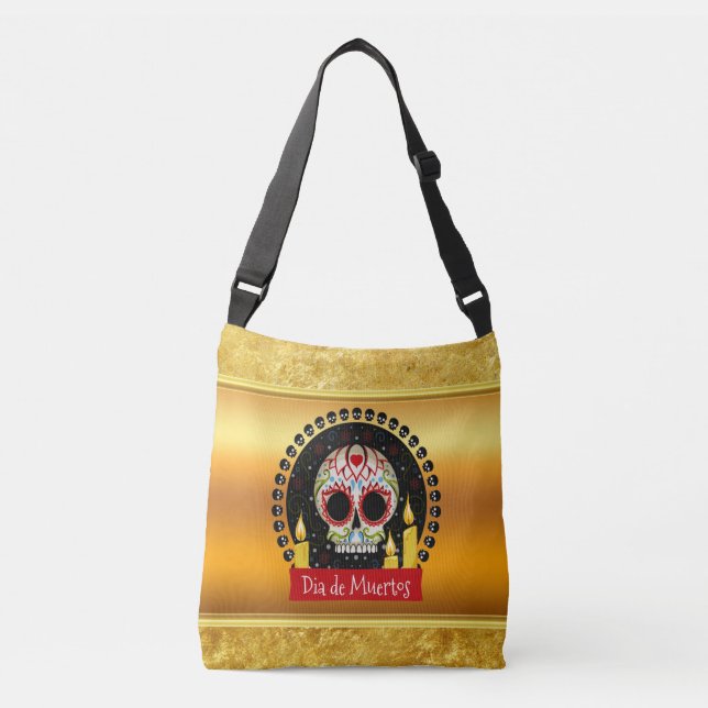 Sugar skull bloodcurdling intimidating and scary crossbody bag (Front)