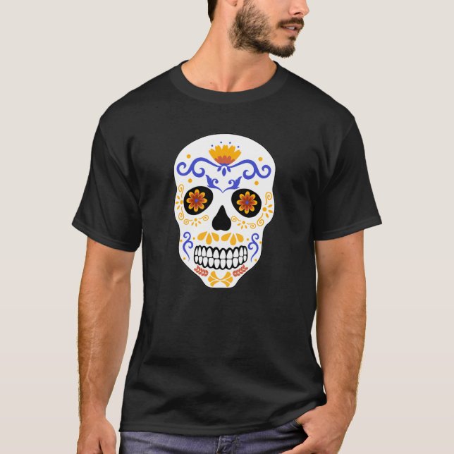Sugar Skull Blue And Orange Men's T-Shirt (Front)